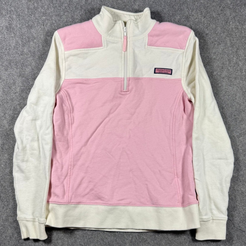 Vineyard Vines Womens Pink White Colorblock 1/4 Zip Cotton Pullover Sweater S